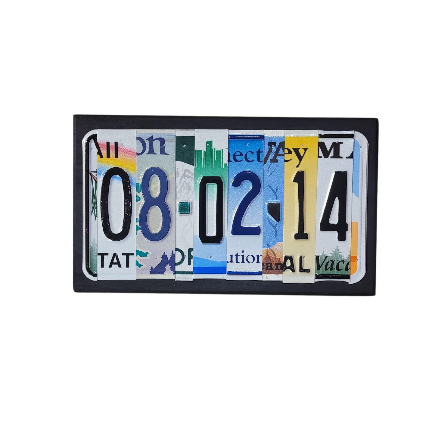 Jersey Plate Art - Custom Wedding, Anniversary, and Birthday License Plate Date Signs. Real cut license plates, not pictures of license plates