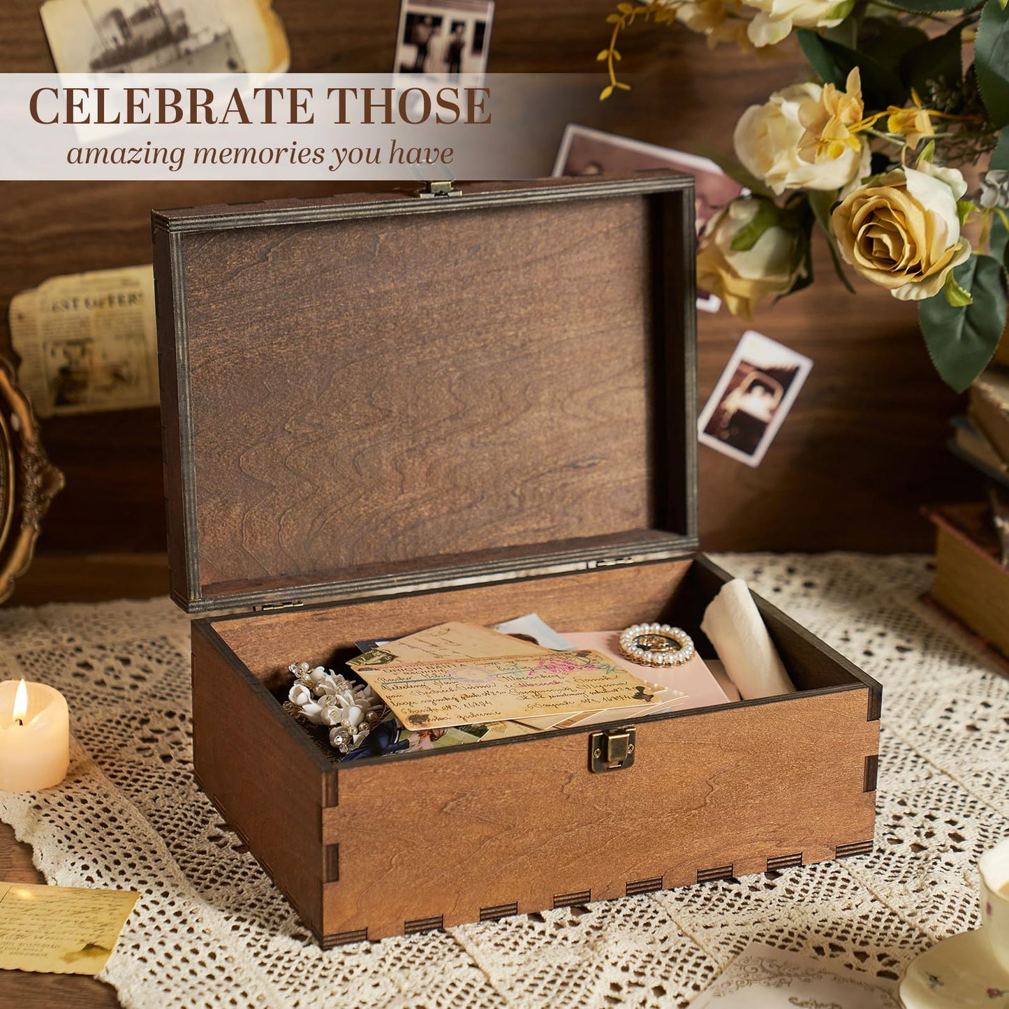 AW BRIDAL Large Wedding Keepsake Box with Lid - Wood Mr Mrs Memory Storage box - Bridal Shower Gifts Anniversary Engagement Wedding Gifts for Couples Newlyweds, Large