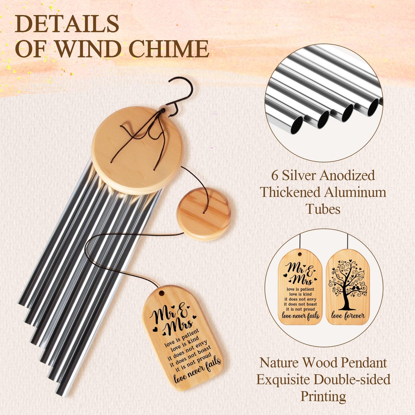 GiftChant Wedding Gifts for Couples 2025, 25.5inch Wind Chime for Bridal Shower Anniversary Engagement Valentines Day, Best Wedding Gifts for Bride and Groom Newlyweds, Sweet Mr and Ms Gift Keepsake