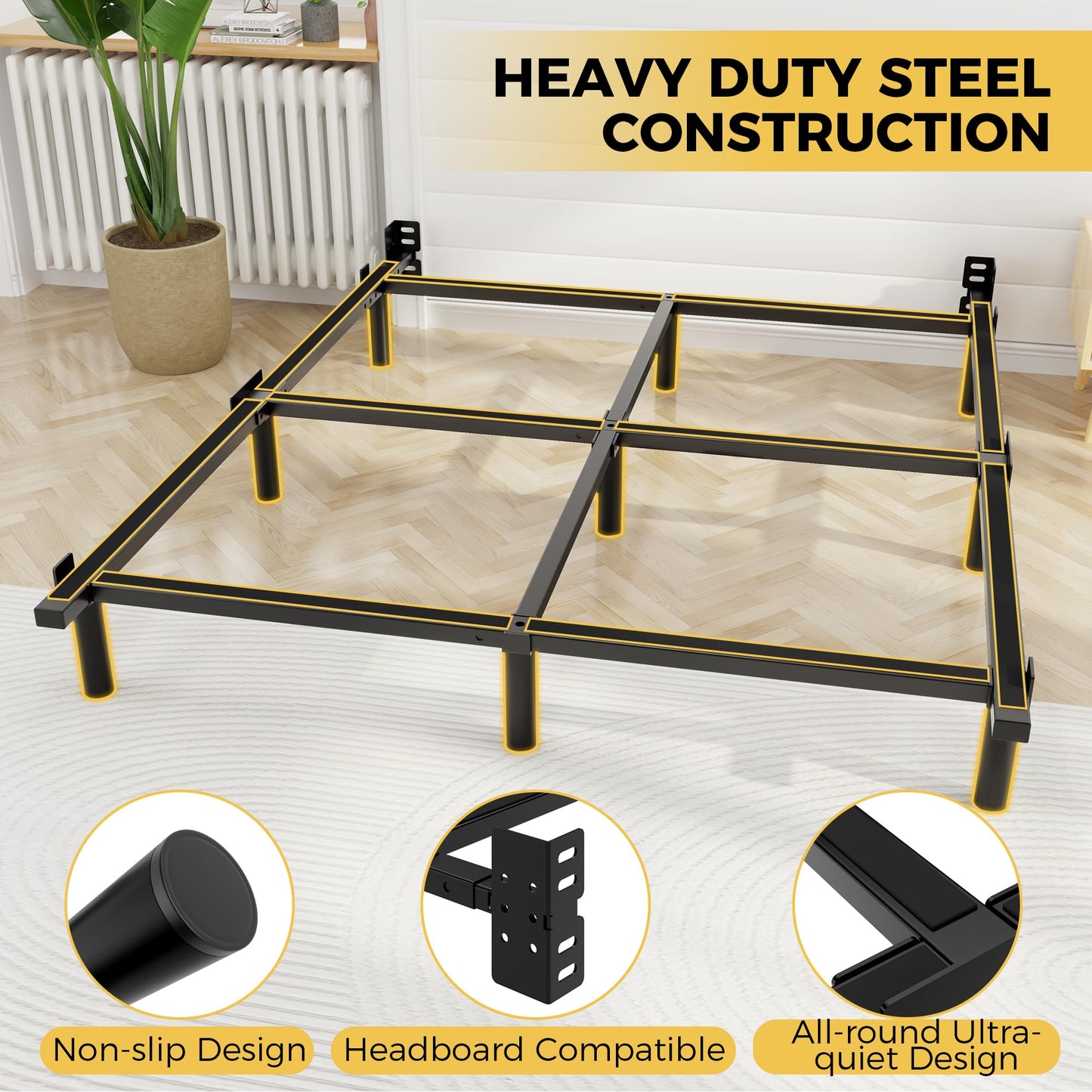 Awesofurni Queen Bed Frame, 7 Inch Basics Metal Bed Frame, Heavy Duty 9-Leg Base for Box Spring and Mattress, Noise-Free, Easy Assembly, Black