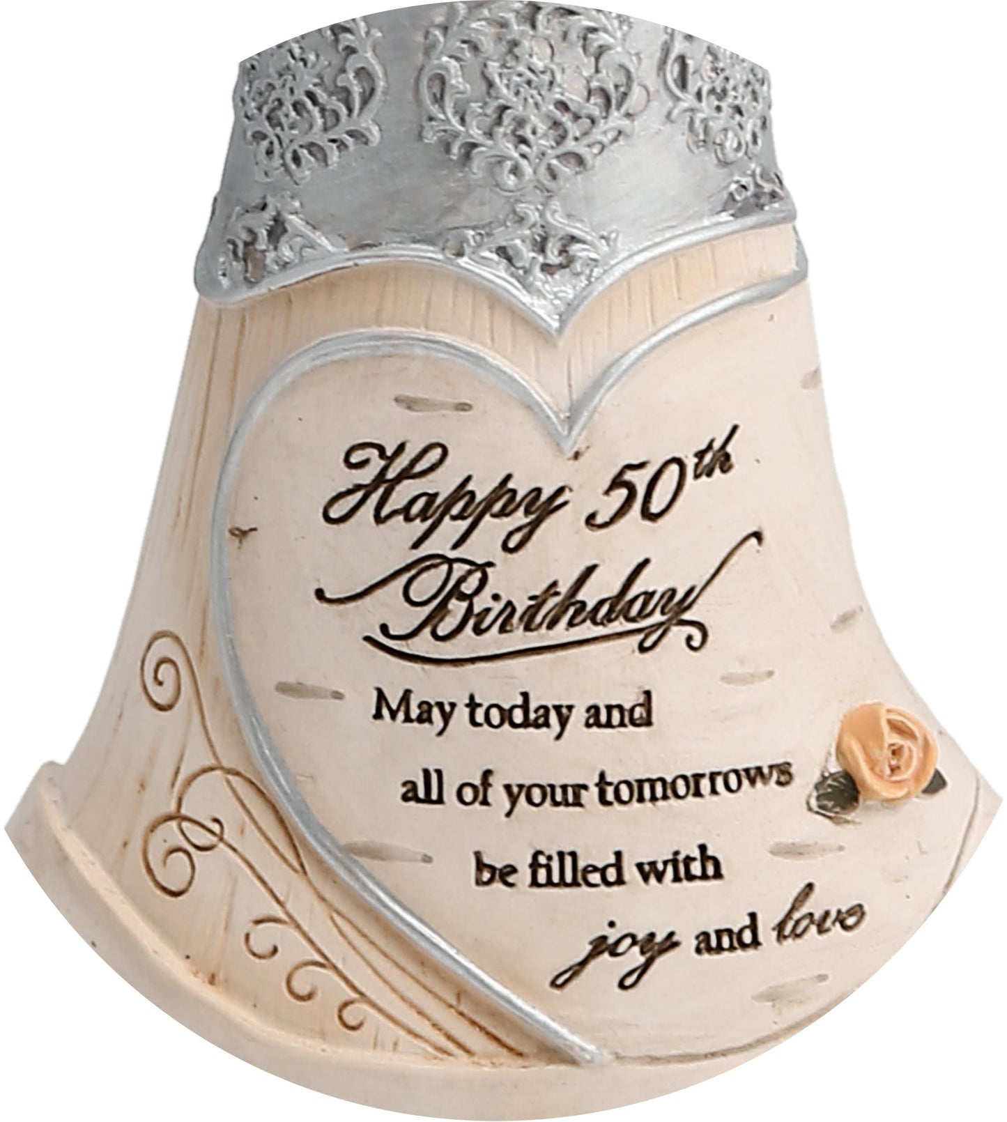 Pavilion - 50th Birthday - 6" Angel Holding 50th Heart,Beige/Silver