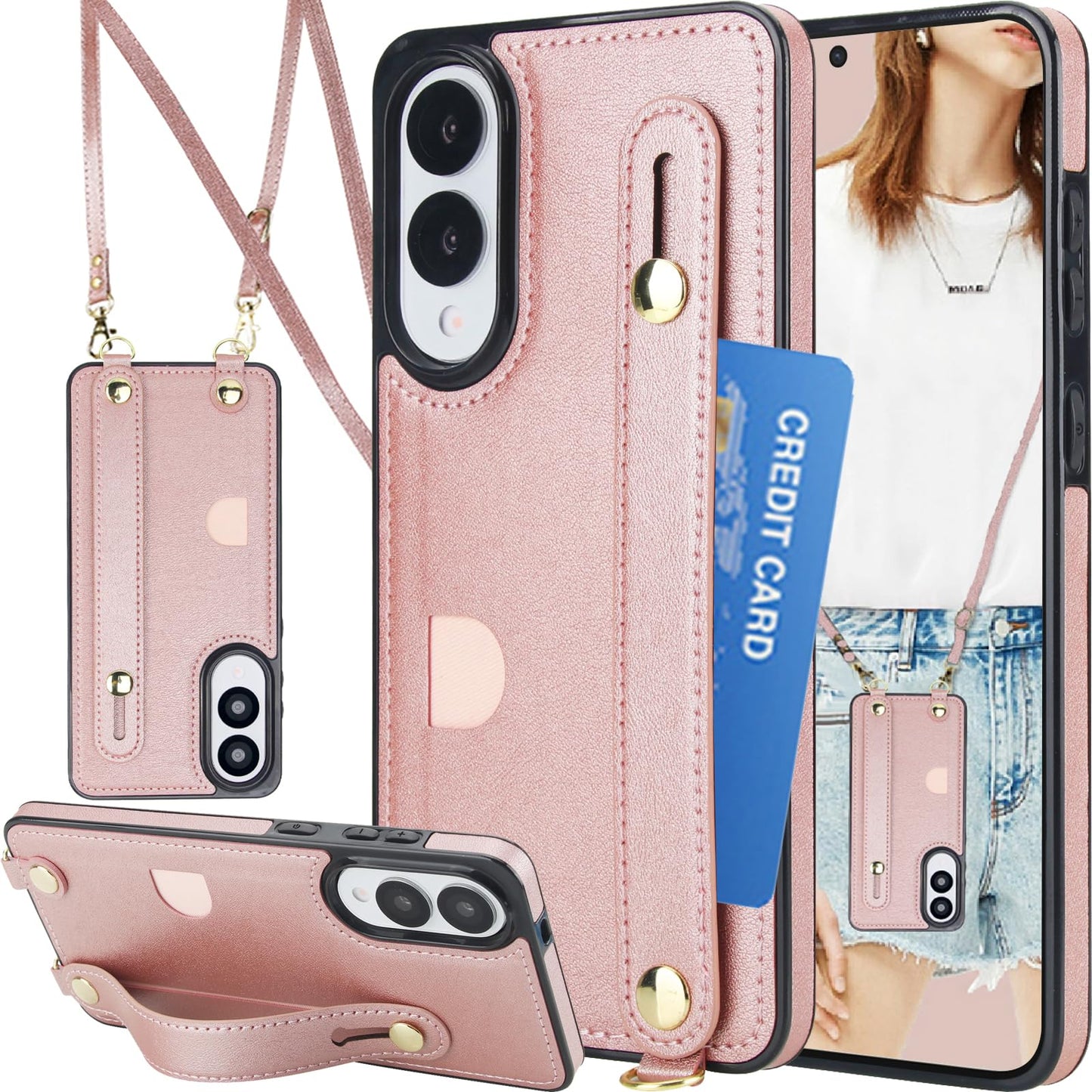 Ccsmall Crossbody Case For Samsung Galaxy S25 Edge With Card Slot Holder For Women, Removable Adjustable Shoulder Strap Lanyard