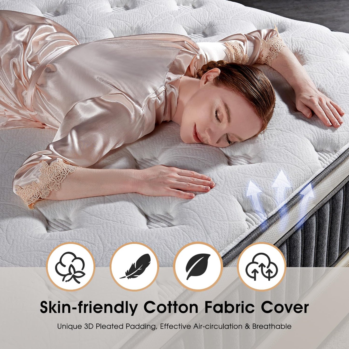 SNFPNE 10 Inch Queen Size Hybrid Mattress with Gel Memory Foam and Individual Pocketed Coils for Motion Isolation & Edge Support, Medium Firmness for Pressure Relief, CertiPUR-US Certified,in a Box