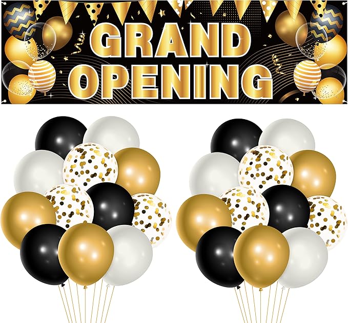FeelWarm 31Pcs Grand Opening Party Decorations Kit Grand Opening Banner with 12Inches Latex Balloons New Store Opening Sig...
