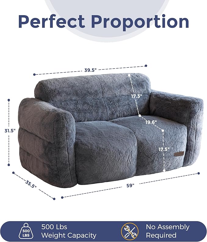 MAXYOYO Giant Bean Bag Chair for Adults, Ultra Soft Fluffy Loveseat Bean Bag Sofa, Oversized Floor Sofa for Living Room Bedroom, Cozy Reading Chair with Filler, Dark Grey