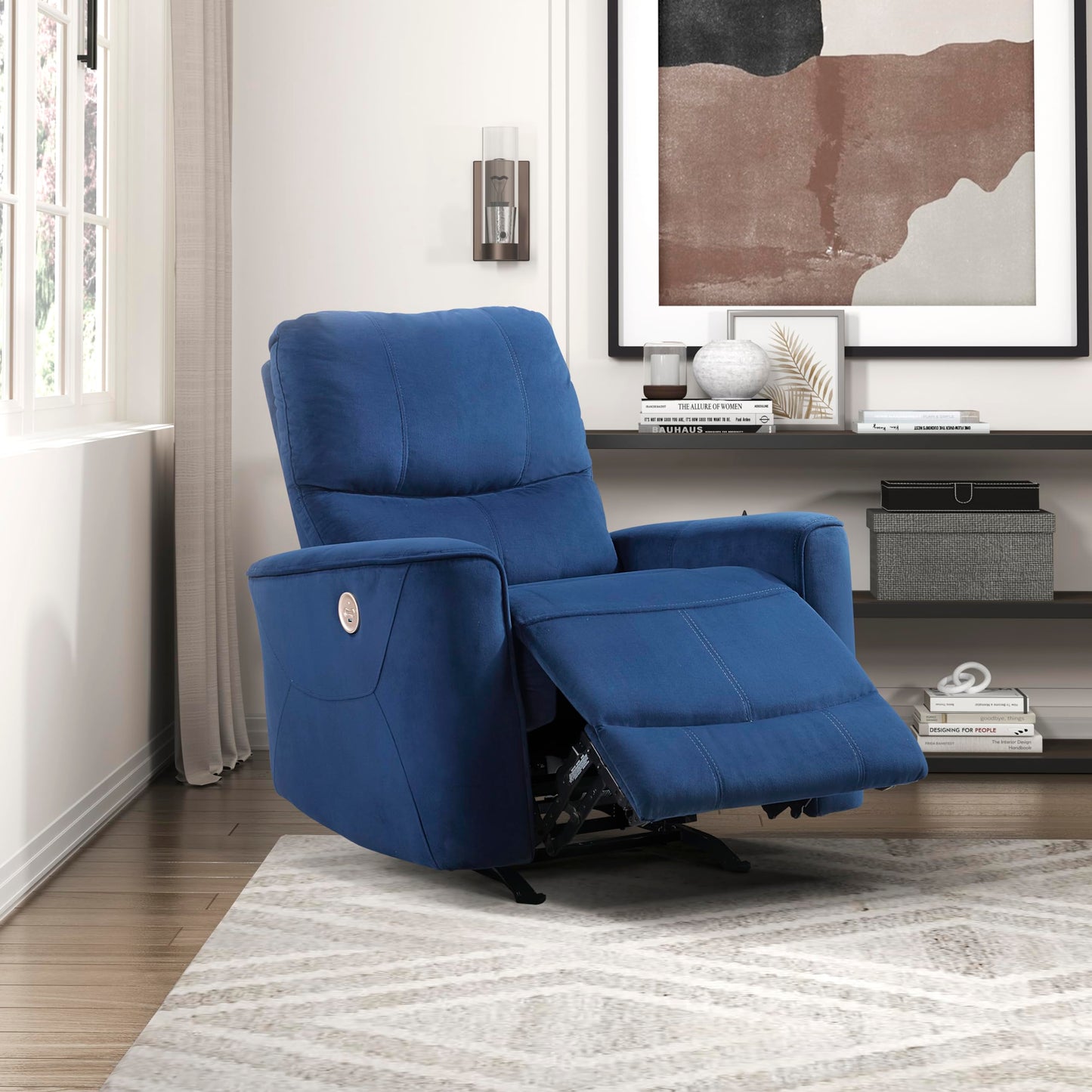 Lexicon Power Recliner Chair Living Room Velvet Reclining Sofa Chair, Home Theater Seating, Power Rocker Recliner Sofa Chair for Living Room/Office/Apartment, Navy