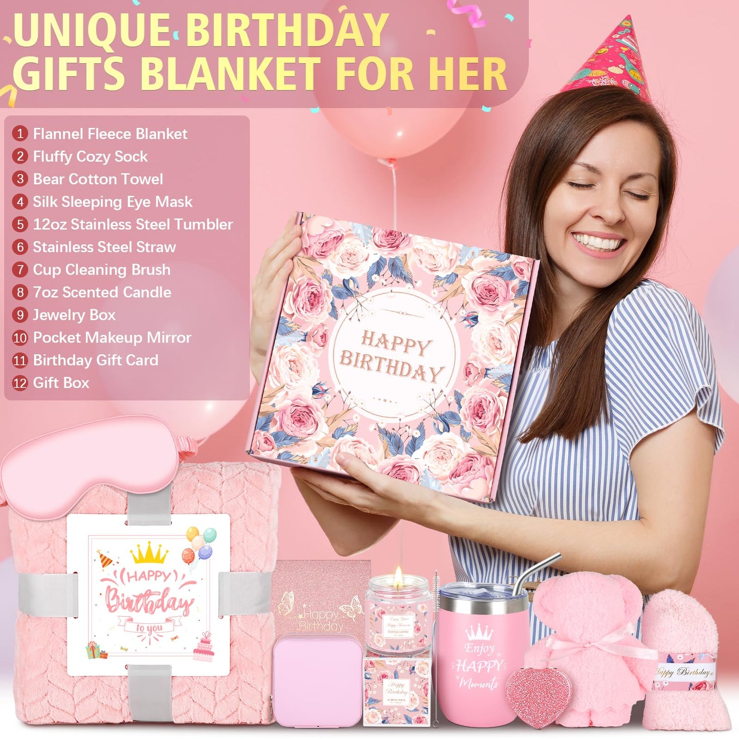 Birthday Gifts for Women Friendship, Unique Happy Birthday Gift Basket, Luxury Care Package Gift Box, Bday Gift Set Present Idea for Mom Sister Her Best Friend Female Wife Coworker Girlfriend Daughter
