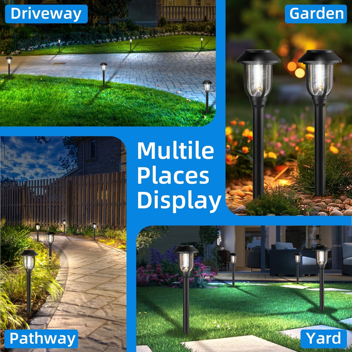 ILANCK 12 Pack Solar Lights Outdoor, Bright 6000K Cool White Solar Pathway Lights Waterproof Auto On/Off Powered,Landscape Lighting for Walkway, Yard, Path, Driveway, Garden