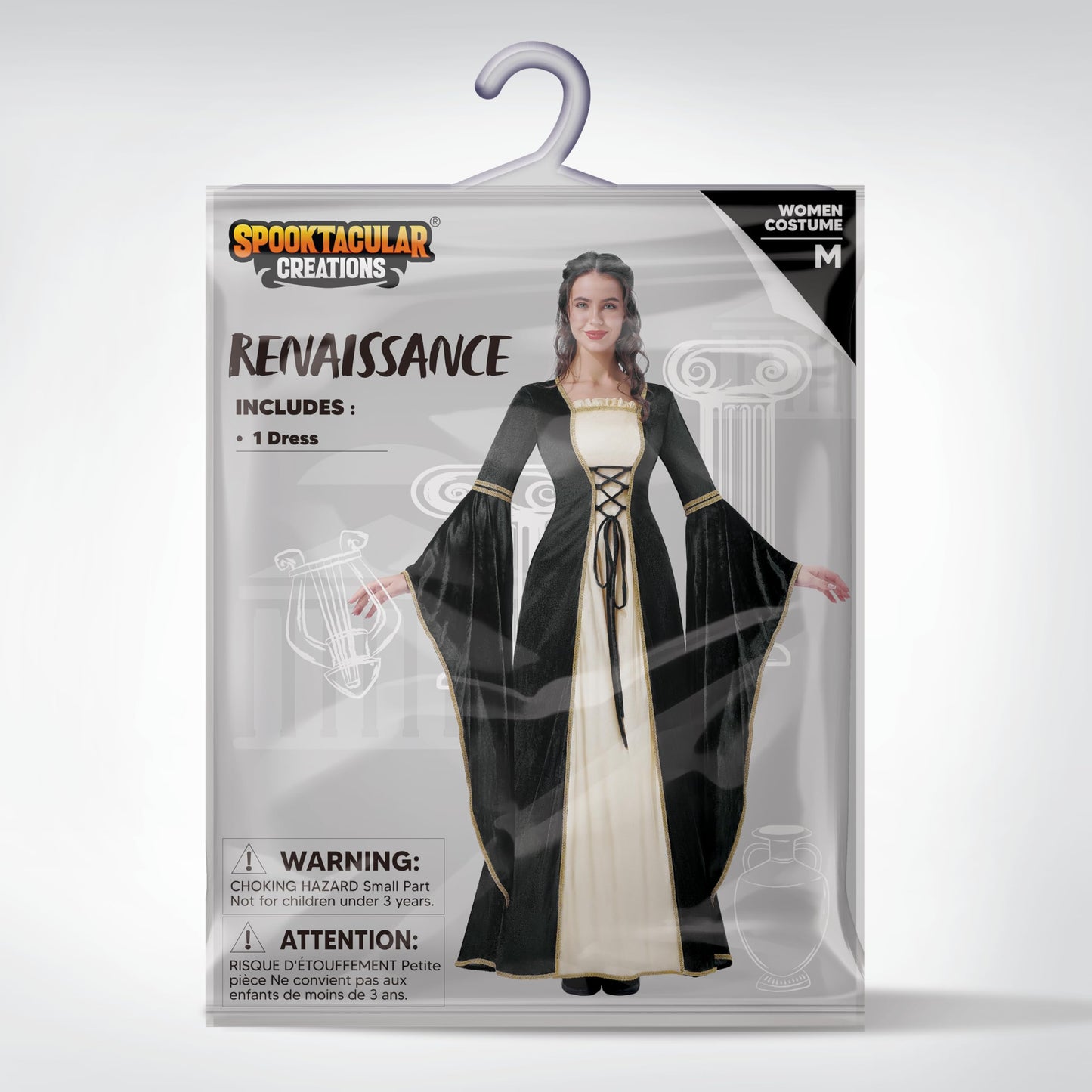 Spooktacular Creations Renaissance Costume Women, Black Velvet Medieval Dress for Women, Irish Fairy Renaissance Dress with Decorated Lace for Wedding, Halloween Cosplay Themed Party (Medium)
