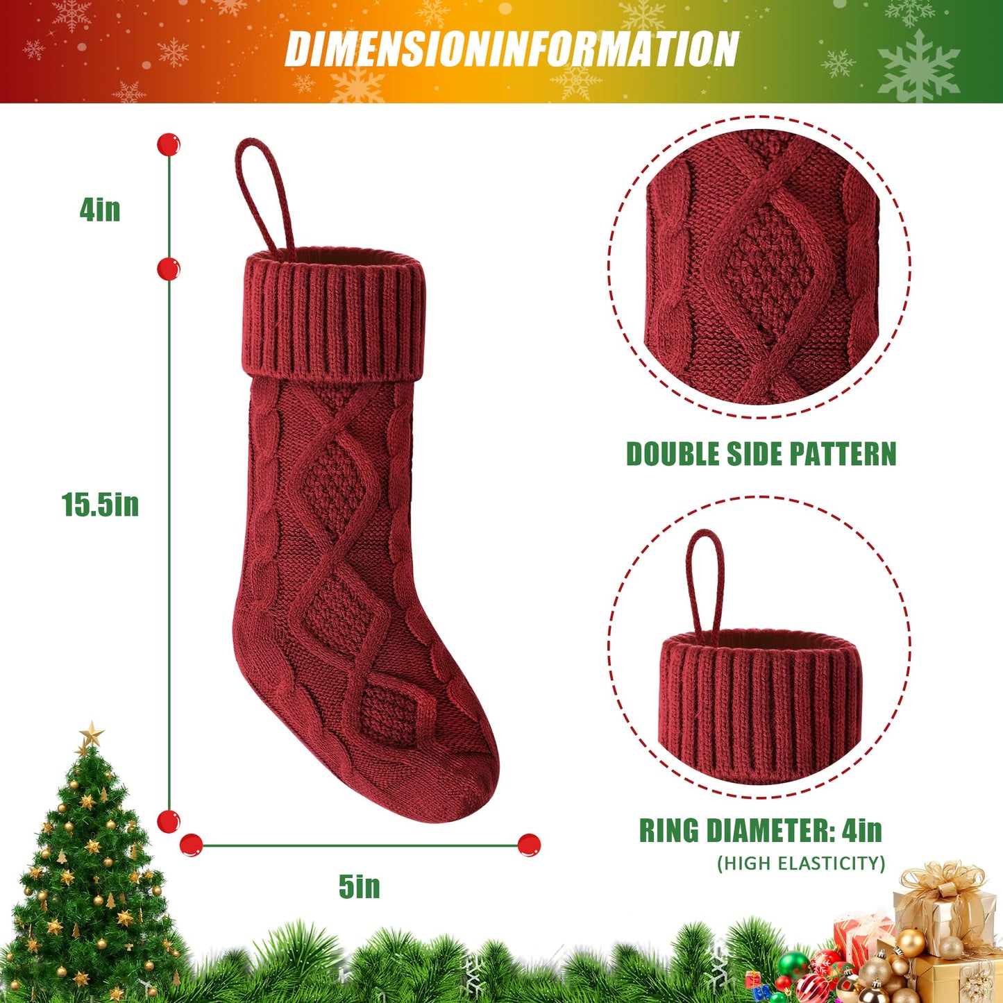 VIBILIA Christmas Stockings 6 Pack, 18 Inches Large Size Knitted Xmas Stocking for Fireplace, Holiday Party Decorations (Green White Red)