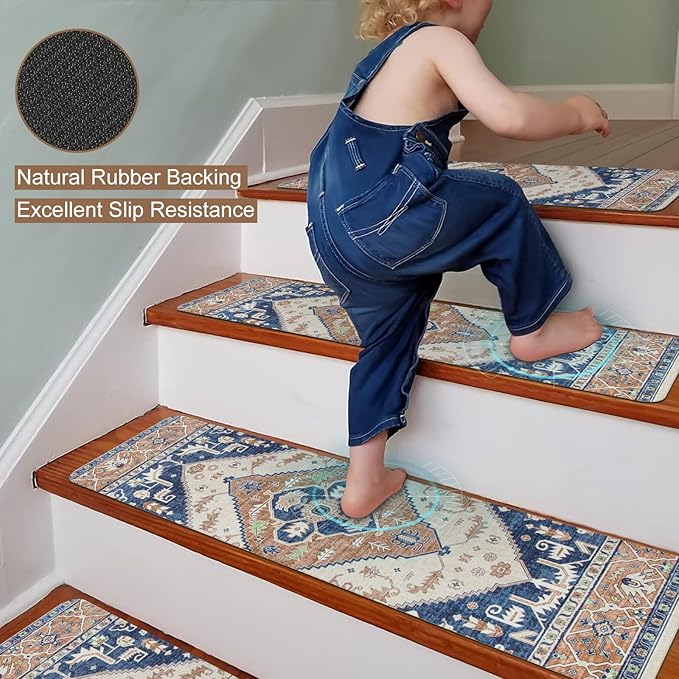 OJIA Super Non-Slip Stair Treads for Wooden Steps Indoor, 30"X8" Stair Runners Slip Resistant Stair Rugs Safety Mats for Dogs, Kids & Elders, Rubber Backed Stair Treads Stair Covers (15PC)