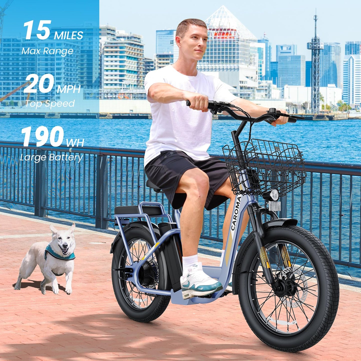 Caroma Peak 500W Electric Scooter with Seat, 20" X 3" Off-Road Tires, 36V Battery, 15Miles Range, 20MPH Top Speed, Adjustable Electric Scooter for Adults with Basket(Gray)