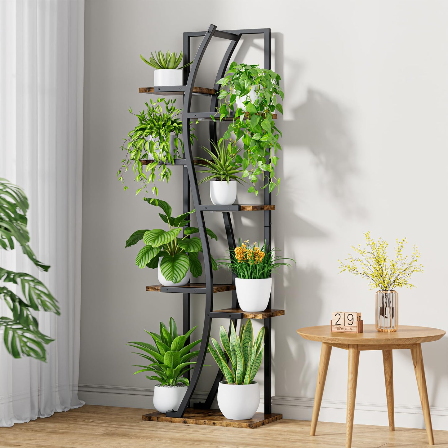 IRONCK Indoor Plant Stand with Grow Light 2 Set - 62" Tall Corner Shelf, 7 Tier S-Shape Plant Display Shelves Stylish Plant Holder for Home & Office
