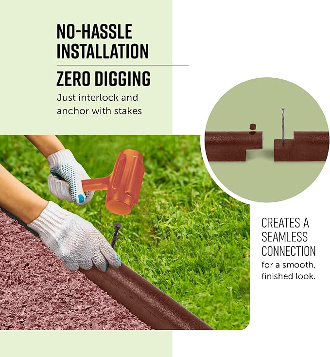 Playsafer 4' Flexible Interlocking Rubber Edging Border System for Playgrounds, Swing Sets, and Play Areas - 4 in. High X 48 in. Long X 3in. Wide - Round Top (6, Terra Cotta)