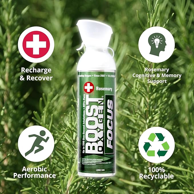 Boost Oxygen Large Focus Rosemary Aroma 10L Canister | Respiratory Support for Aerobic Recovery, Altitude, Performance & Health (1 Pack)