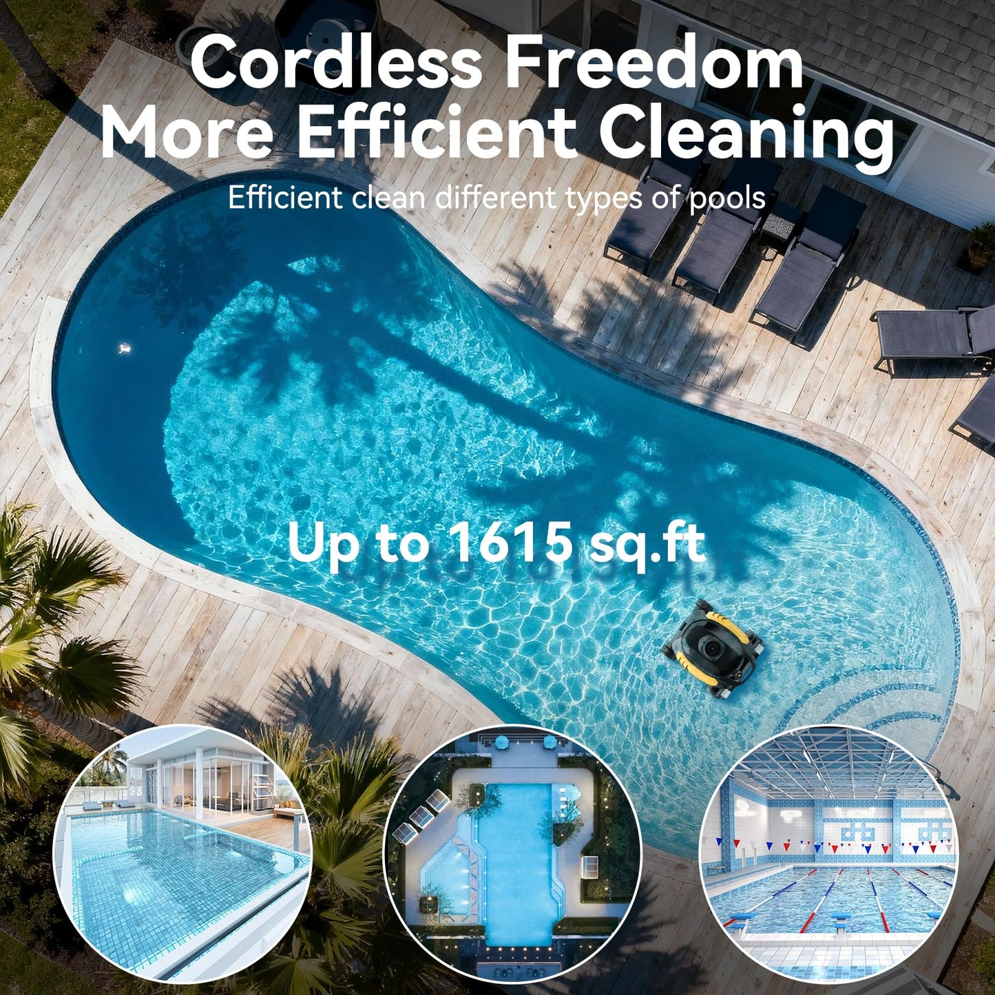 Cordless Robotic Pool Cleaner, Wall Climbing, Extended Battery Life, 0.28 Cu Ft Large Capacity, Advanced Dual-Motor, X3 Auto Pool Vacuum for Inground & Above Ground Pools Up to 1615 Sq.Ft, Orange