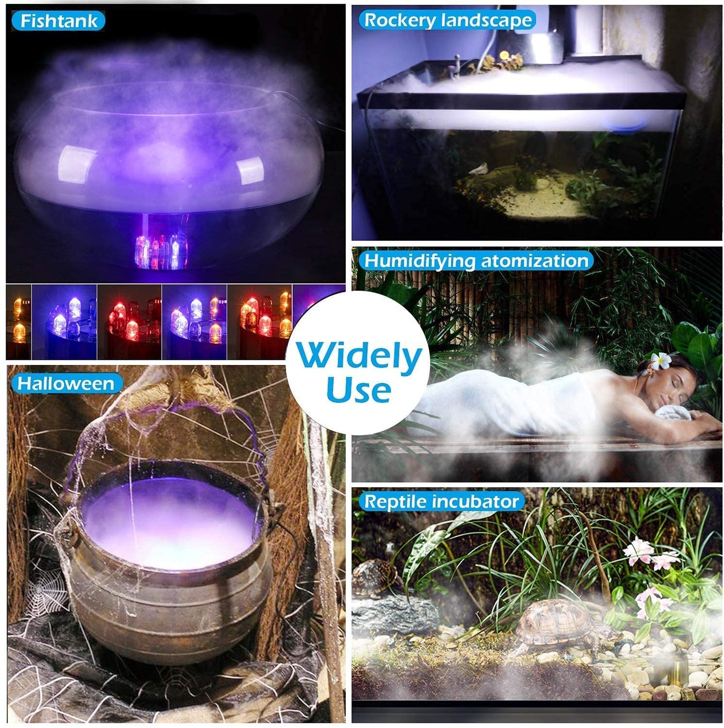 Skrmisda Mist Maker, 12 LED Mister Forgger with Splash Guard Pond Fog Machine, Large Capacity of Mist for Holiday Decor