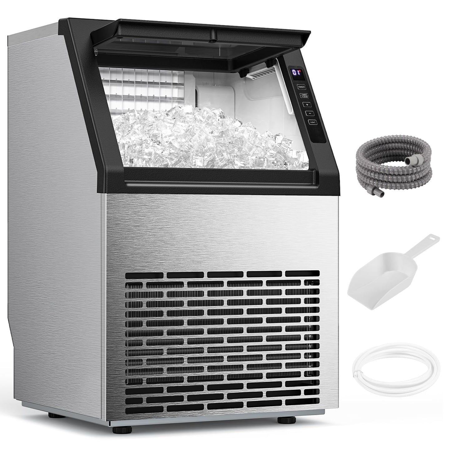 Electactic Commercial Ice Maker Machine,80lbs/24H Stainless Steel Ice Machine,24lbs Storage, Auto Self-Cleaning Freestanding Ice Maker, Ice Machine Freestanding for Bar/Cafe/Restaurant