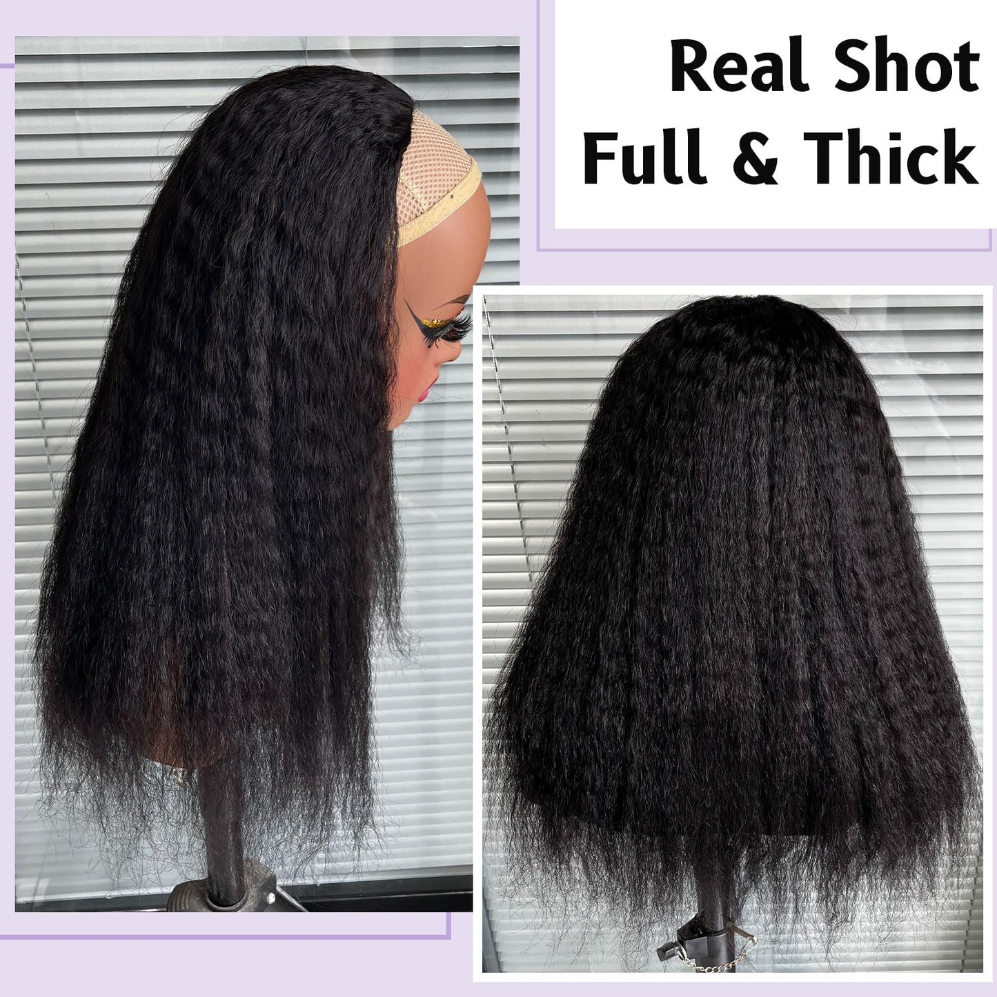 DSEKCAIN Half Wig Human Hair Kinky Straight 26 Inch 210 Density 100% Real Human Hair Yaki Straight Half Wig Glueless With Drawst