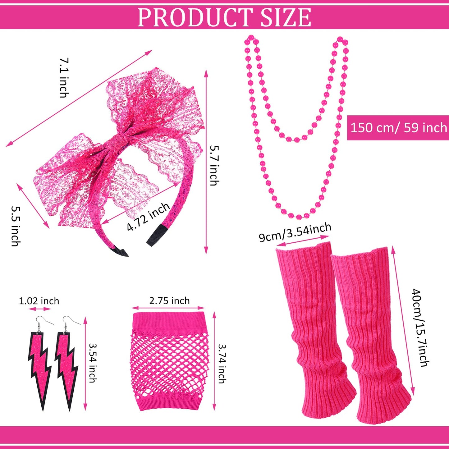 Didaey I Love The 80's Disco 80s Costume Print Off Shoulder Tops Tank Top Headband Earring Necklace Legwarmers Fishnet Gloves (Rose Red,XX-Large)