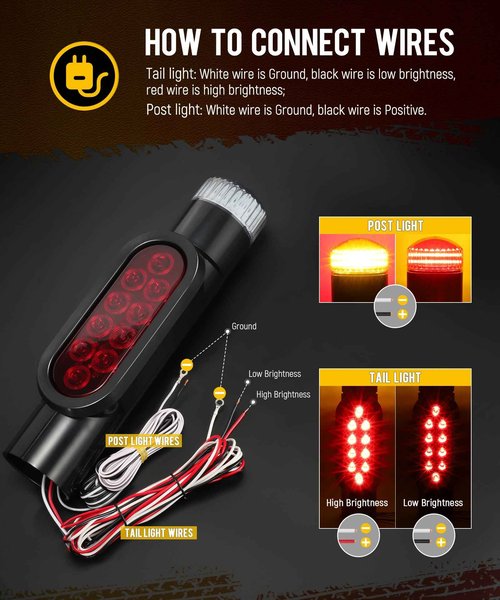 Partsam 2pcs Boat Trailer Guide on Post Pipe Light Set, [DOT Approved] [Patented] IP67 Waterproof Black Boat Trailer Pole Lights, Turn Signal Brake Tail Lights 12V