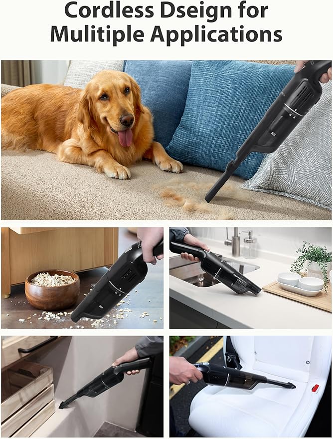 Handheld Vacuum Cleaner, Cordless & Rechargeable, 15KPa Powerful Suction, 30-Min Runtime, 500ML Dust Cup, for Pet Hair/Car/Home