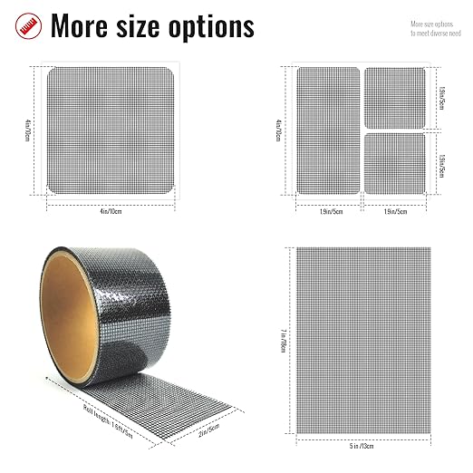 Window Screen Repair Patch, 7"x 5"(18cm x 13cm), Gray, 3-Layer Strong Adhesive Window Screen Mesh Tape, Repair Kit for Window and Door Screen Tears Holes