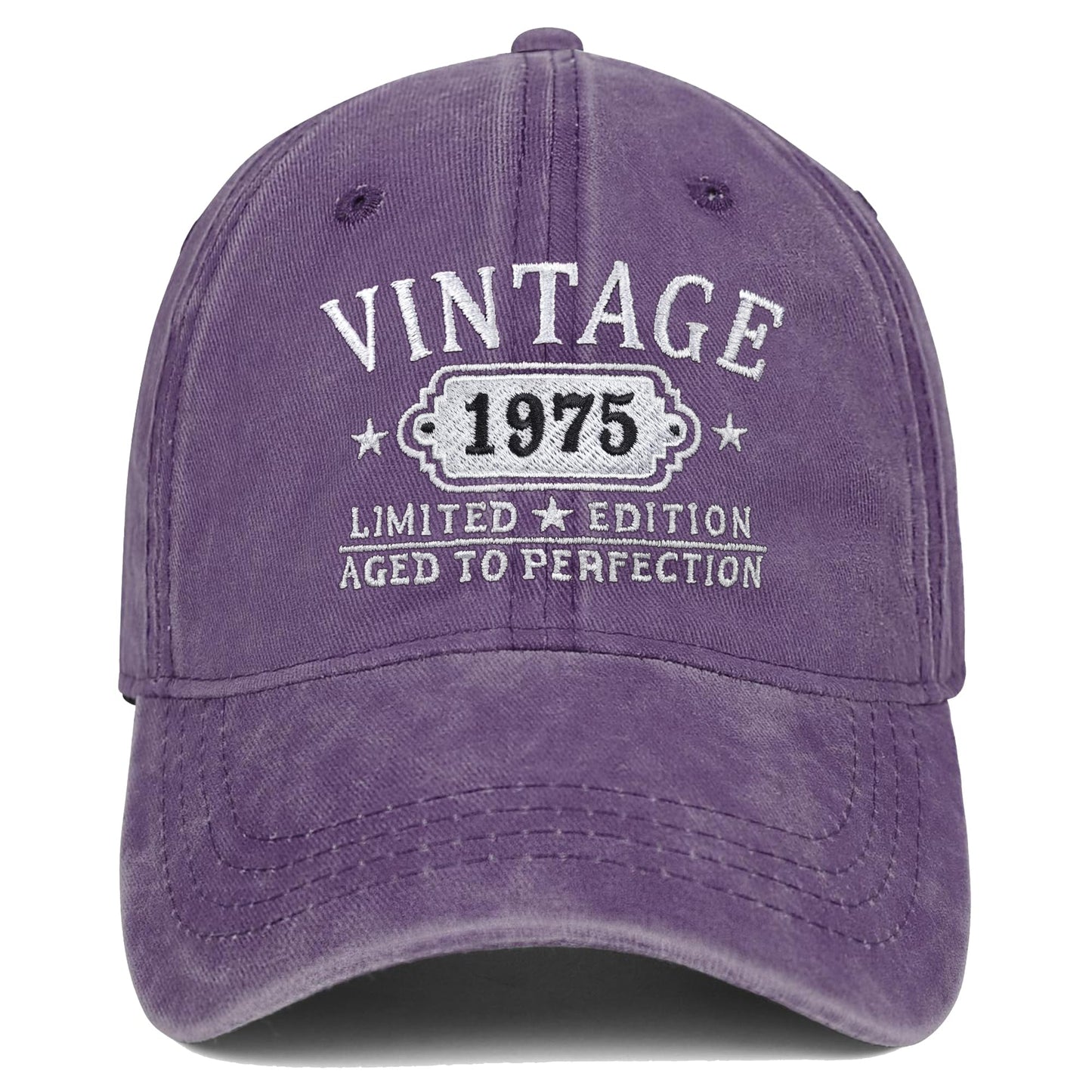 50th Birthday Gifts for Her Him Vintage 1975 Embroidered Black Baseball Cap Women Men (Purple)