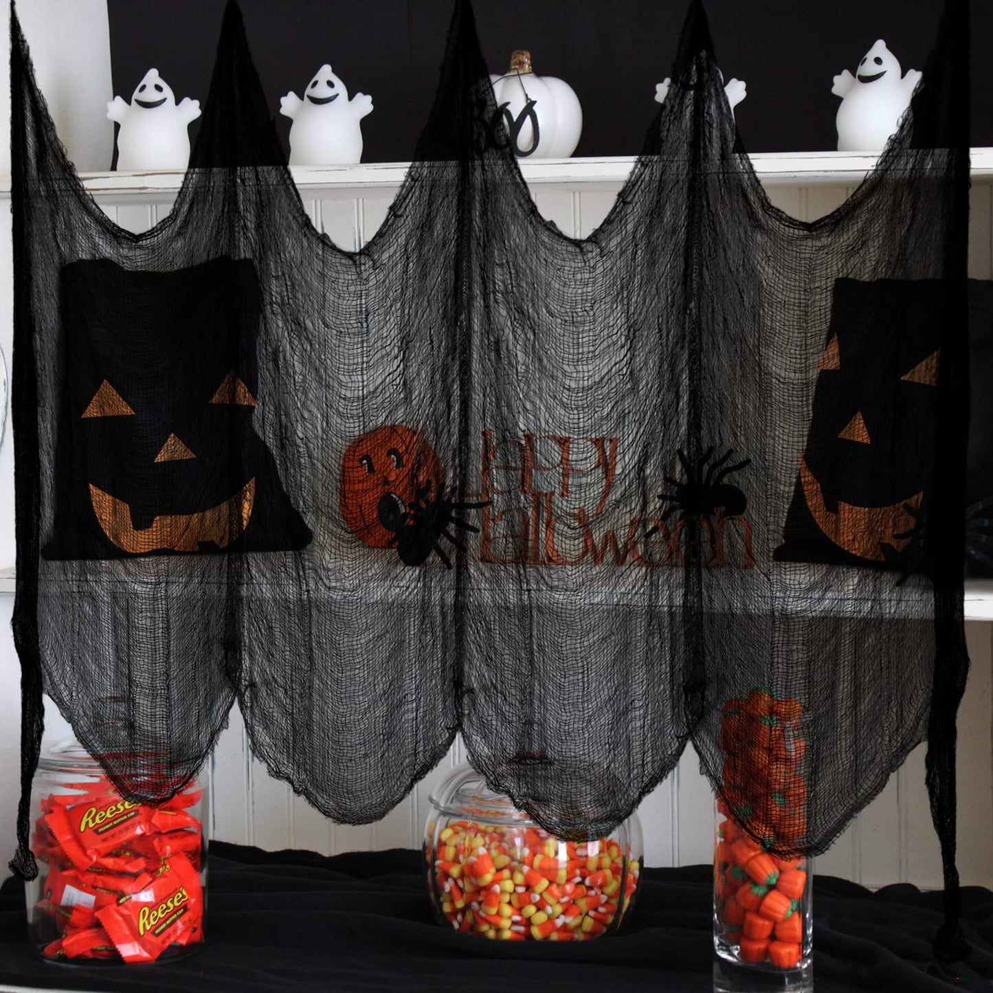 Halatool 4 PCS Halloween Creepy Cloth 30 X 90 in Black Spooky Cheesecloth Scary Hanging Gauze Decor for Halloween Party Supplies Haunted Houses Windows Doorways Indoors & Outdoors
