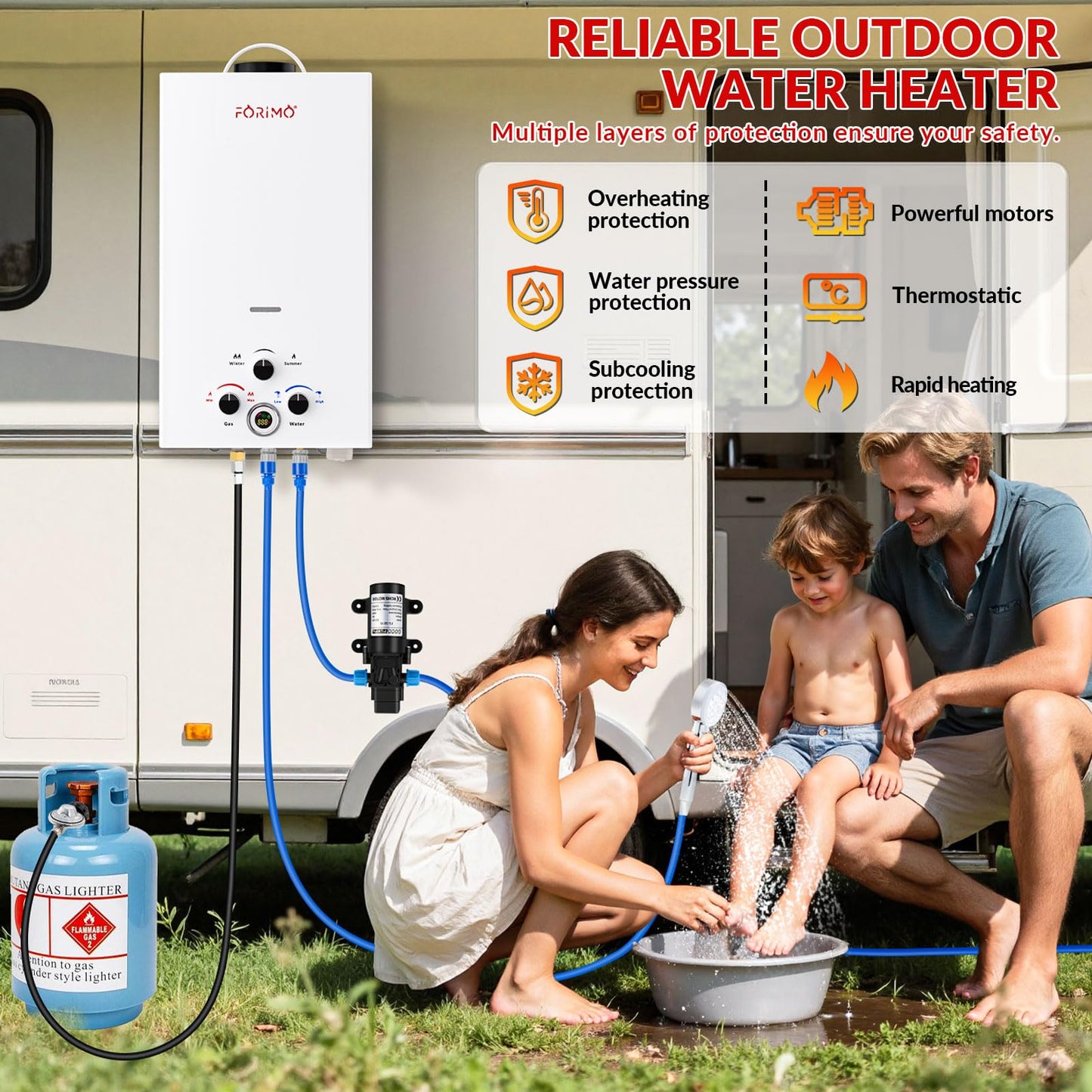 Tankless Water Heater Propane,2.64GPM 10L Outdoor Portable Water Heater,with 2 GPM Water Pump, Instant Propane Water Heaters with Digital Display Multi-Protection for Camping Trips Boat Cabins