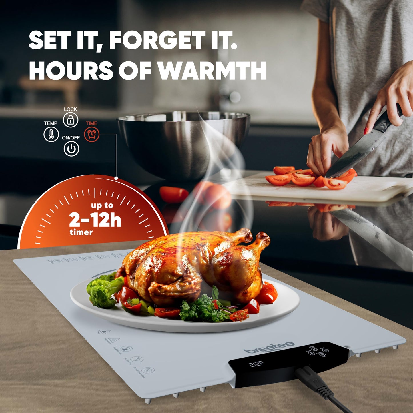 BREETEE Electric Food Warming Mat – Silicone Heating Mat for Food with 9 Temp Levels – Portable Roll Up Warming Mat for Food – Versatile Warming Tray for Buffet, Parties, Home, RV Kitchen