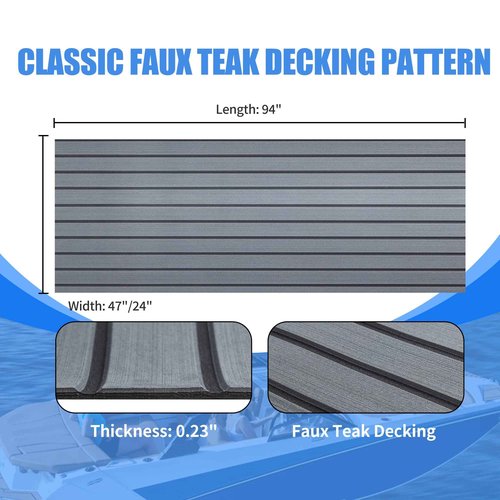 Fullfire EVA Foam Boat Flooring with 3M Self-Adhesive Backing, Marine Decking Faux Teak Deck Sheet for Jon Boats Pontoon Boat Yacht RV Jet Ski Kayak Floor, Dack Grey and Black 94" x 23.5"