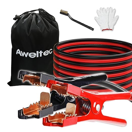 Heavy Duty Jumper Cables,4 Gauge 25 Feet Booster Battery Cable,Automotive Wires with Alligator Clips,Carrying Bag,Safety Gloves and Iron Brush for Cars Truck