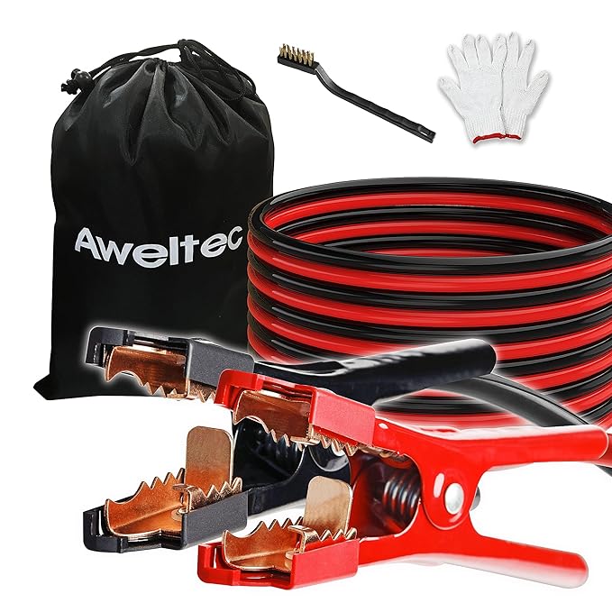 Heavy Duty Jumper Cables,All Copper 6 Gauge 20 Feet Booster Battery Cable,Automotive Wires with Alligator Clips,Carrying Bag,Safety Gloves and Iron Brush for Cars Truck