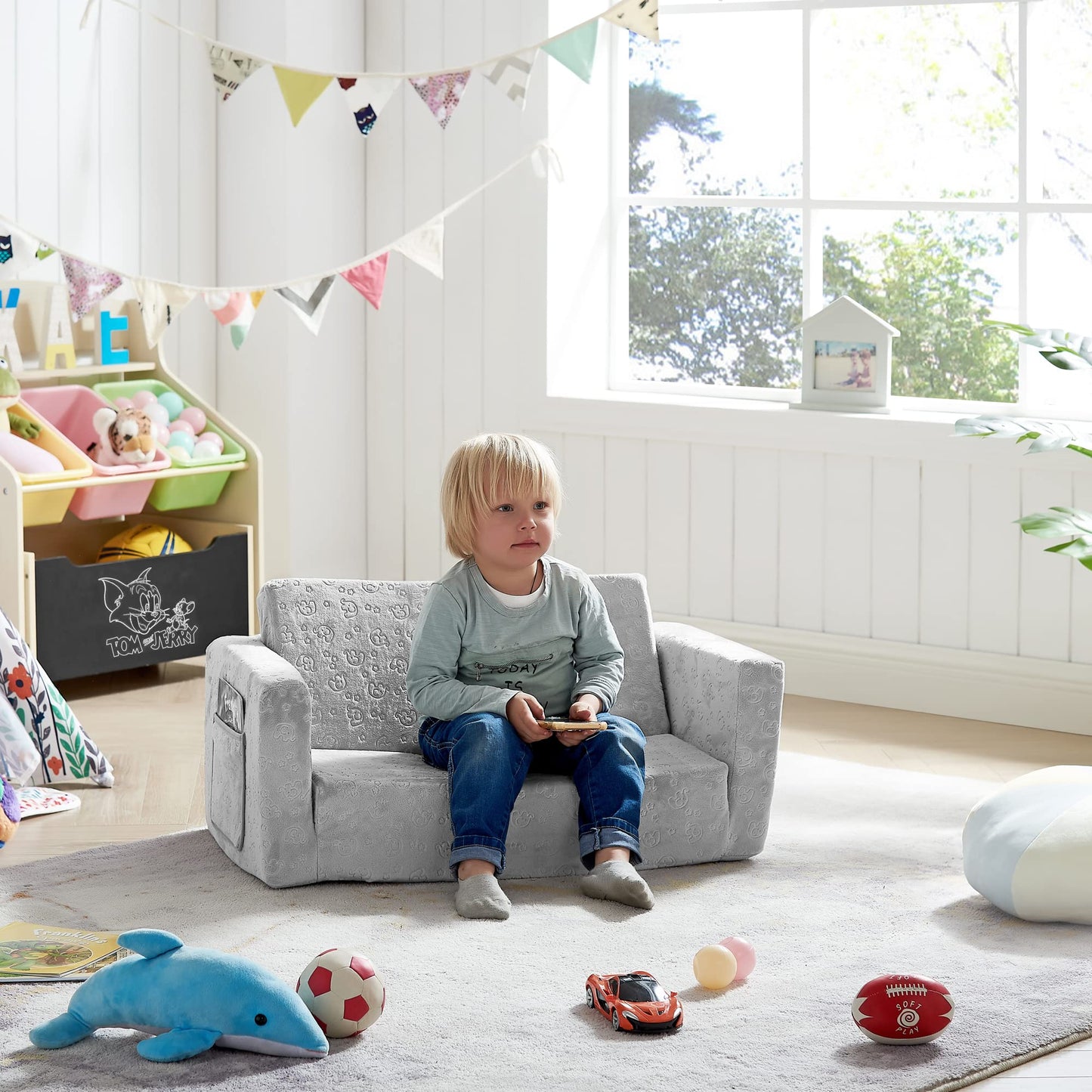 Ulax furniture Kids Fold Out Couch 2-in-1 Children Convertible Sofa to Lounger with Soft Plush Fabric