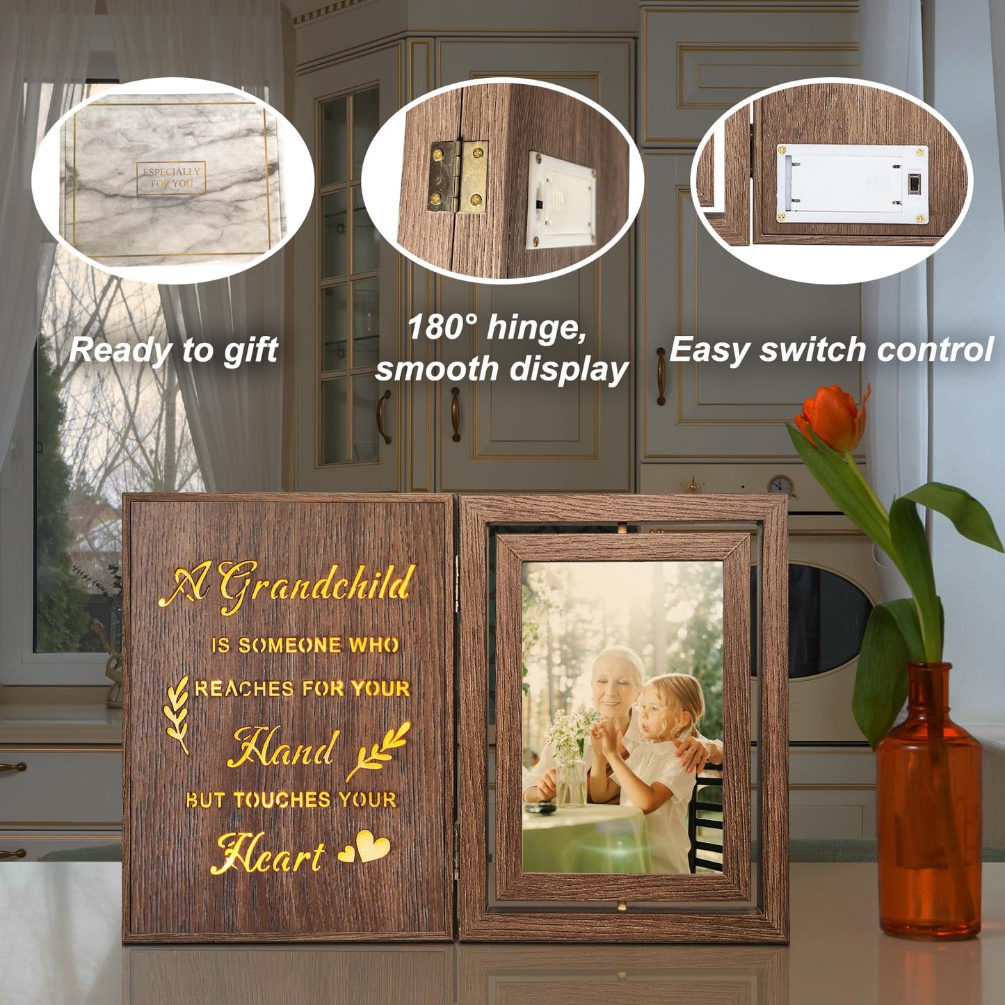 EYITUPC Light Up Grandparents Picture Frame - Grandma Grandpa Picture Frame for New Grandma Gifts, Grandparents Gifts, Mother's Day, Father's Day, Birthday