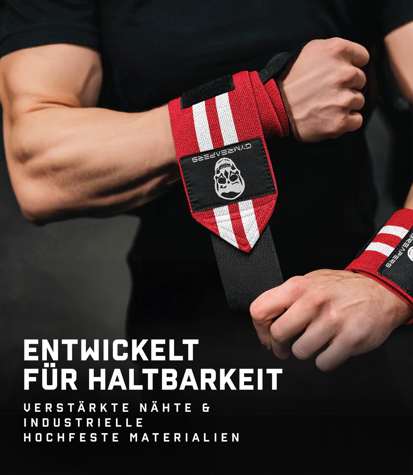 Gymreapers Weightlifting Wrist Wraps (Competition Grade) 18" Professional Quality Wrist Support with Heavy Duty Thumb Loop - Best Wrap for Powerlifting, Strength Training, Bodybuilding(Red/White,18")