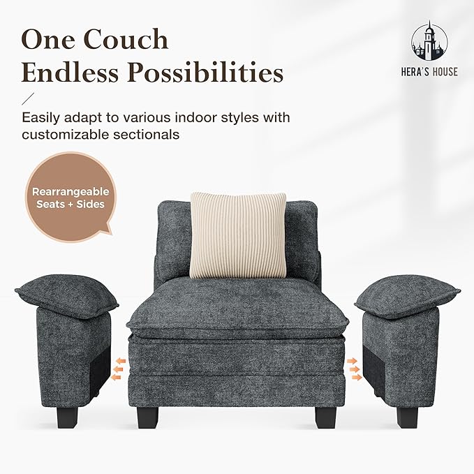 HERA'S HOUSE 3 Pieces Modular Sectional Sofa Sets, Oversized Couch Set with Loveseats, Comfy Cloud Couches with Throw Pillows, 7-Seater Deep Seat Sofa for Living Room, Chenille Blue