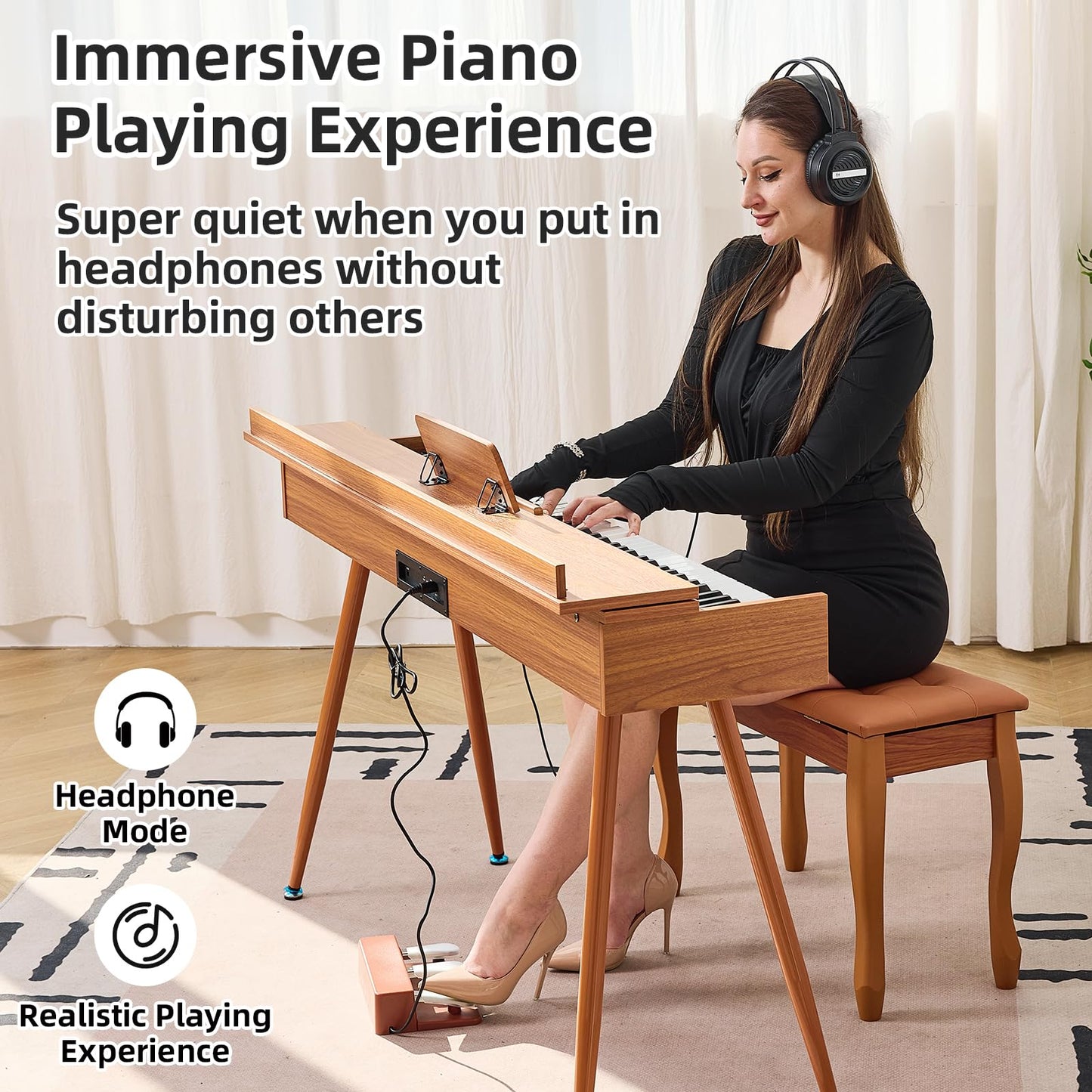 Melentro 88 Key Digital Piano, Hammer-Action Full Size Weighted Keyboard, Transforms Between Desk Cover Electric Piano and Vanity, Piano Keyboard with Stand, 25Wx2 Speakers, Three Pedal ﻿