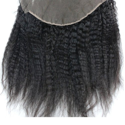 Dreambeauty 13×6" Transparent Full Lace Frontal Closure Kinky Straight Ear to Ear Free Part Unprocessed Brazilian Virgin Human Hair Extensions With Baby Hair Bleached Knots Natural Color (14 Inch)