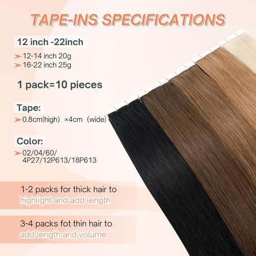 Benehair Tape in Hair Extensions Human Hair, Dark Brown Remy Hair Extensions Straight Human Hair Tape in Extensions Invisible 10pcs 25g 18 inch