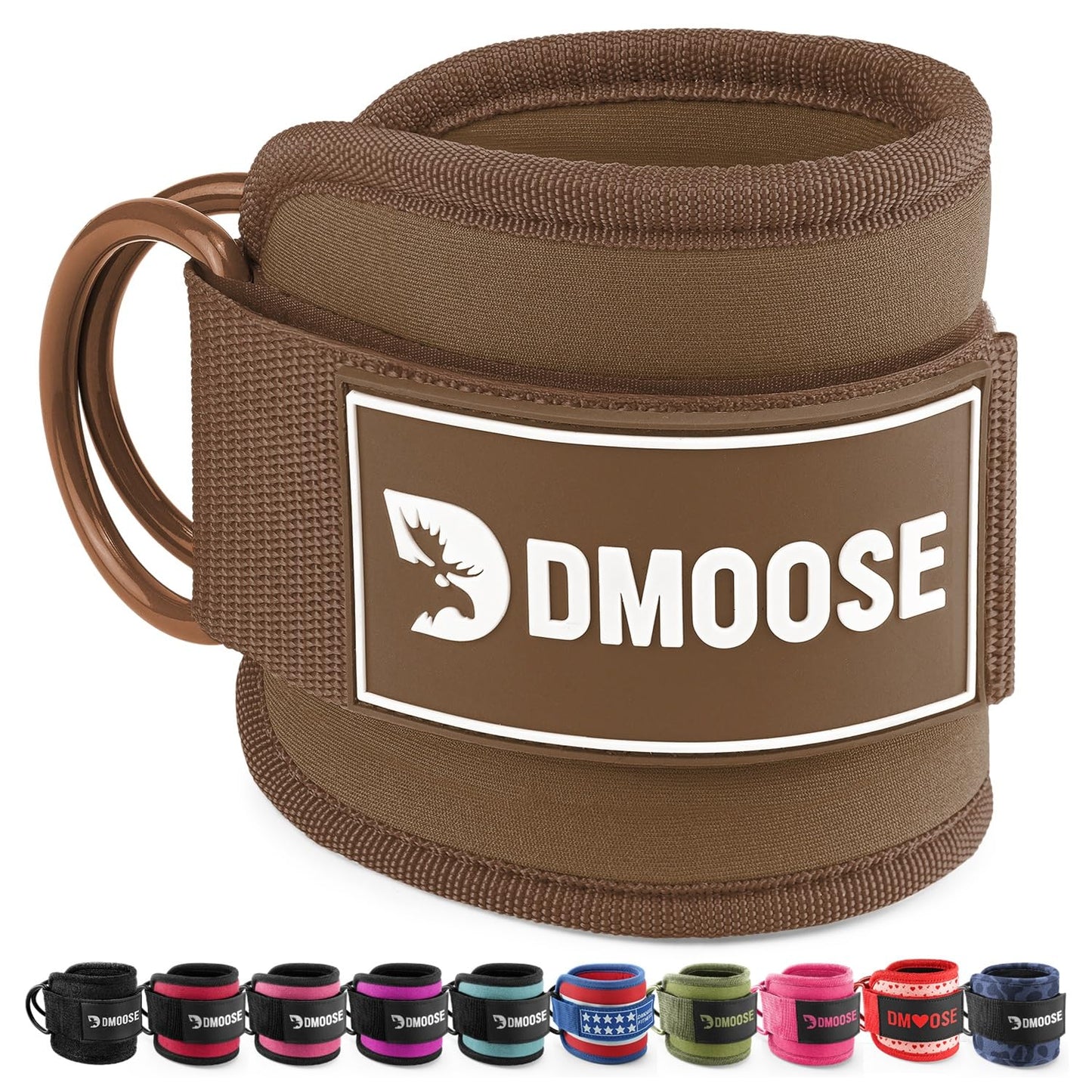 DMoose Fitness Ankle Straps for Cable Machines - One Size Fit Premium Padding, Glute Kickback Ankle Strap for Women & Men, Cable Attachments for Gym, Booty Workouts & Hip Abductors (Cocoa - Single)