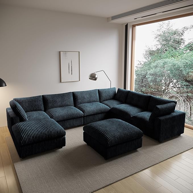 WJShome Cloud Couch Modular Sectional Sofa,157" Oversized 8 Seater Convertible Sofa,U Shaped Couch with Ottoman,Comfy Plush Sofas with 2 Chaise for Living Room,Covers Washable&Replaceable,Black