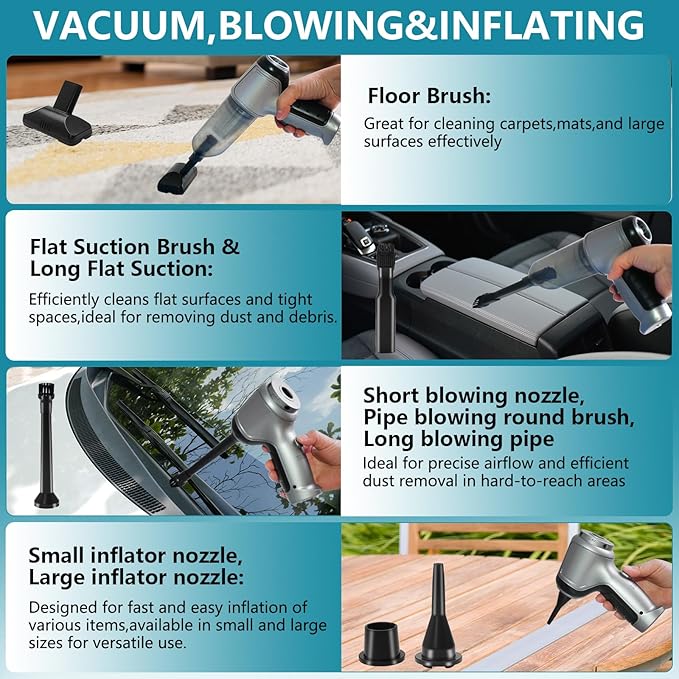 Cordless Handheld Vacuum Cleaner - 15,000PA Powerful Suction, Brushless Motor Car Vacuum for Pets Hair, Portable Cleaner for Cars/Home/Office