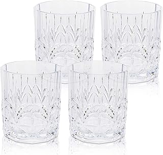 BELLAFORTE Tritan Plastic Whiskey Glasses Set of 4, 13oz Unbreakable Wine Glasses, Shatterproof Crystal Cut Drinking Glass...