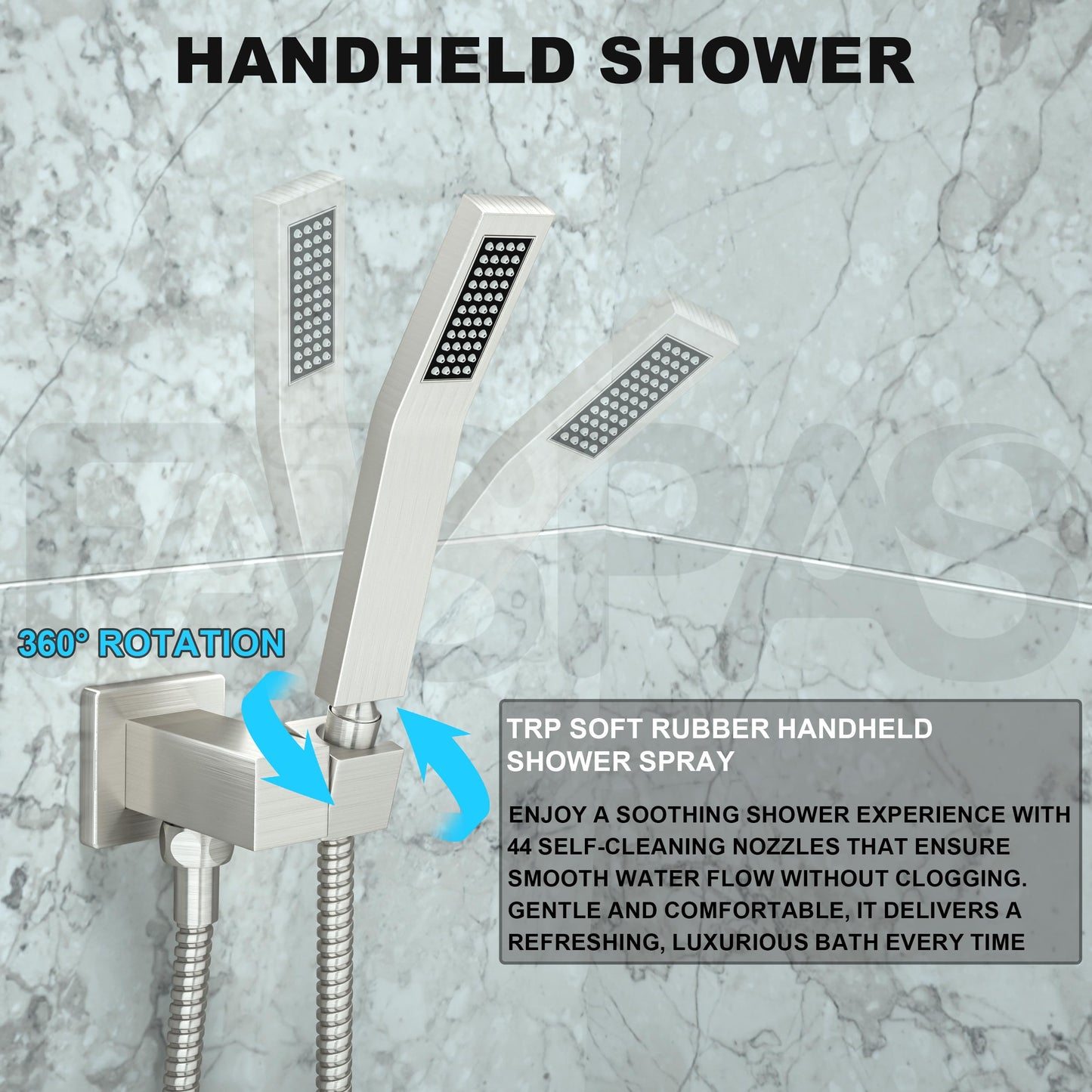 Fatspas Luxury Rain Shower System with 10 Inch High Pressure Showerhead and Handheld Combo, Brushed Nickel Shower Faucet Set with Pressure Balance Valve, Wall Mounted 2-Way Shower Trim Kit