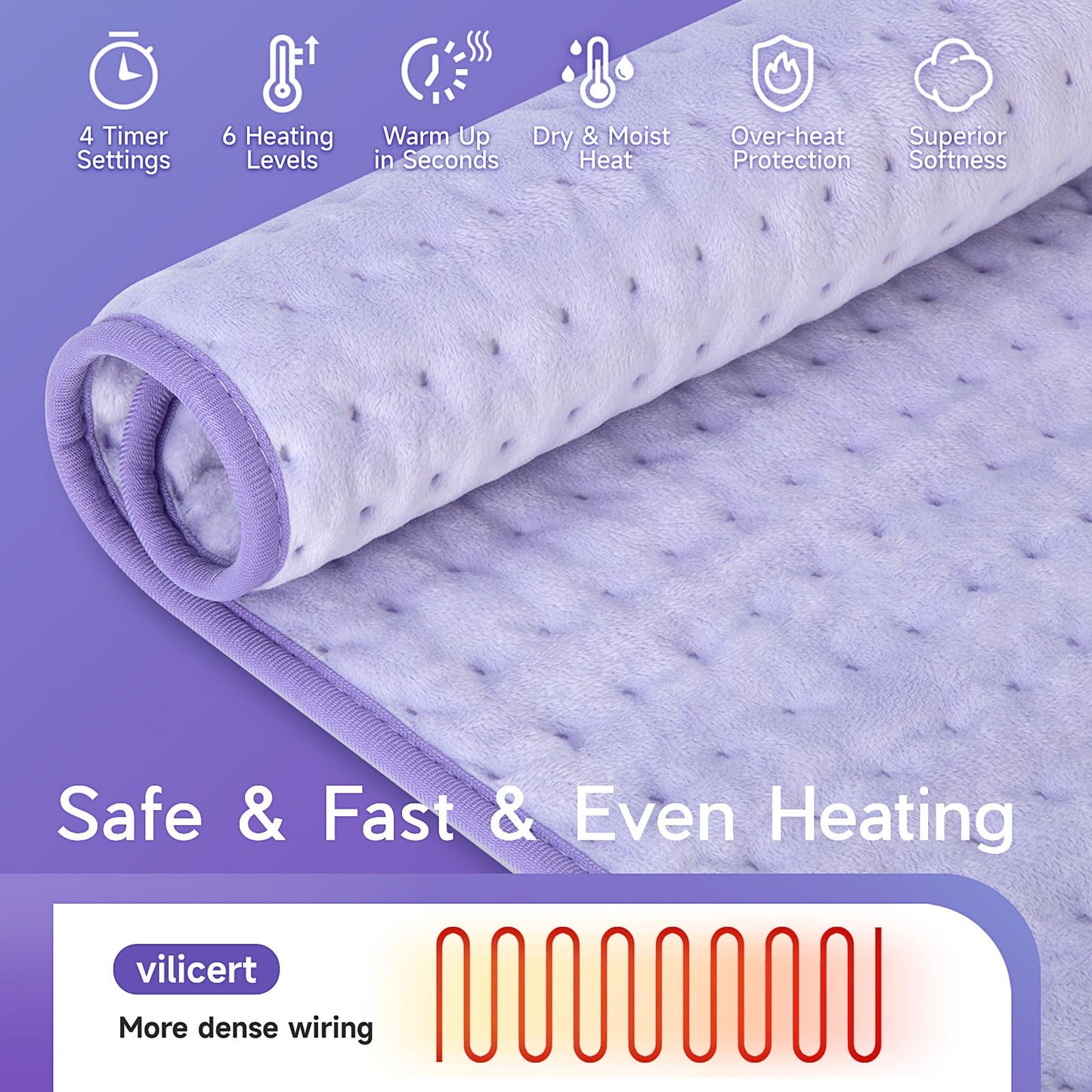 Heating Pad for Period Cramps, Heating Pad for Back/Neck/Shoulder Muscle Pain, 6 Heating & 4 Timer Setting, Auto Shut Off, Dry/Moist Heat & Machine Washable, Birthday Christmas Gifts for Women Mom