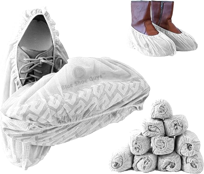 Premium Boot & Shoe Covers Disposable Booties - 100 Pack - Durable, Non-Slip, Non-Toxic, Water Resistant, Recyclable Protectors for Indoor & Outdoor - Large Size Fits Most Shoes