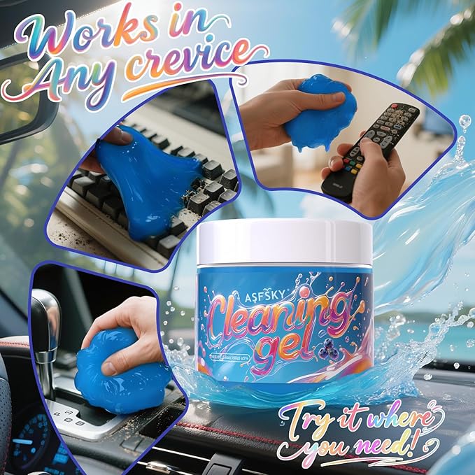 ASFSKY Car Cleaning Gel (Blue,Blueberry) Cleaning Putty Universal Dust Cleaning Car Interior Cleaner Keyboard Dust Remover Car Slime Gifts for Men Women Girl Christmas Stocking Stuffers（1 Pack）