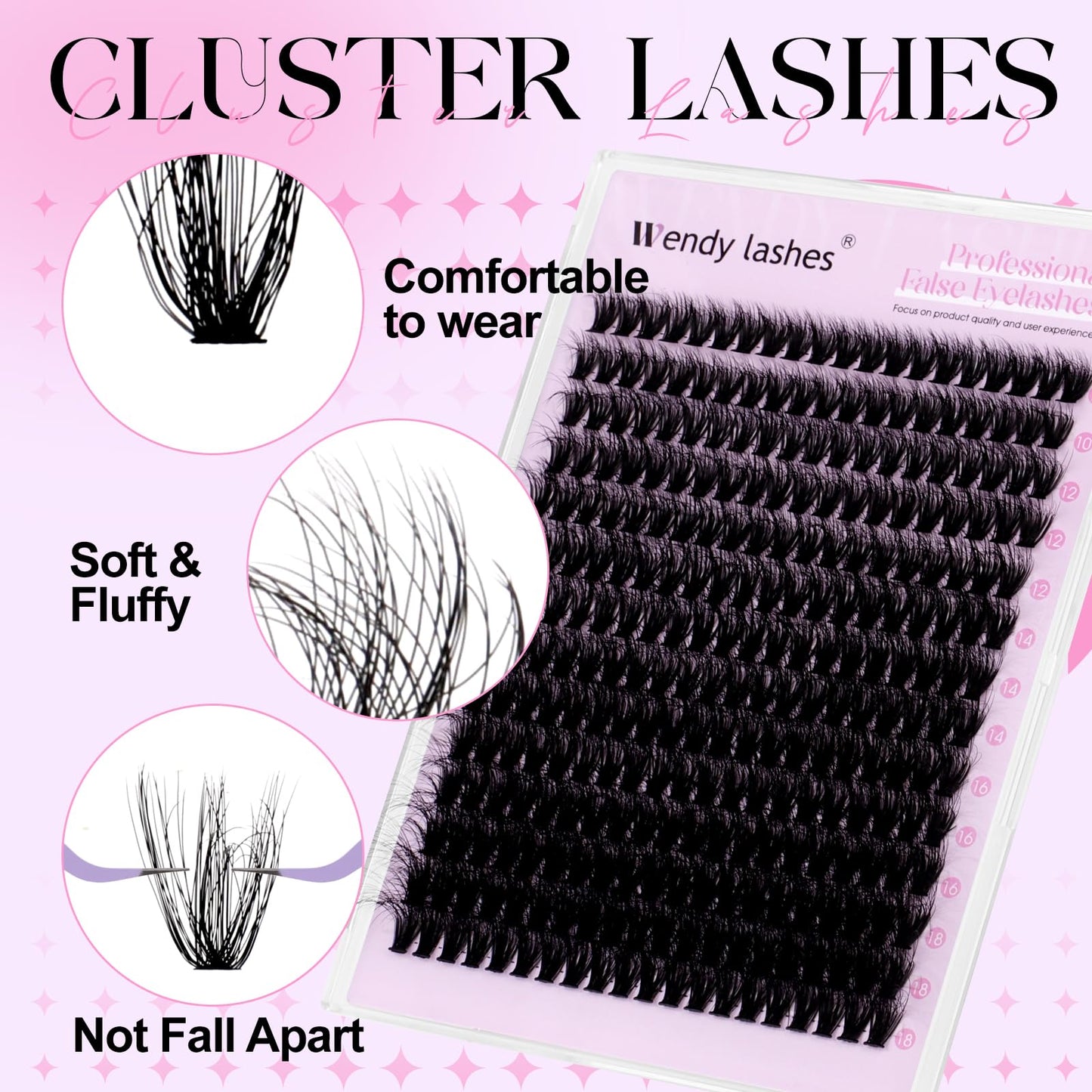 Lash Clusters 50D Wispy Individual Lashes 280PCS 3D Volume Lash Extensions 10-18mm Natural DIY Cluster Lashes for Beginners(50D,